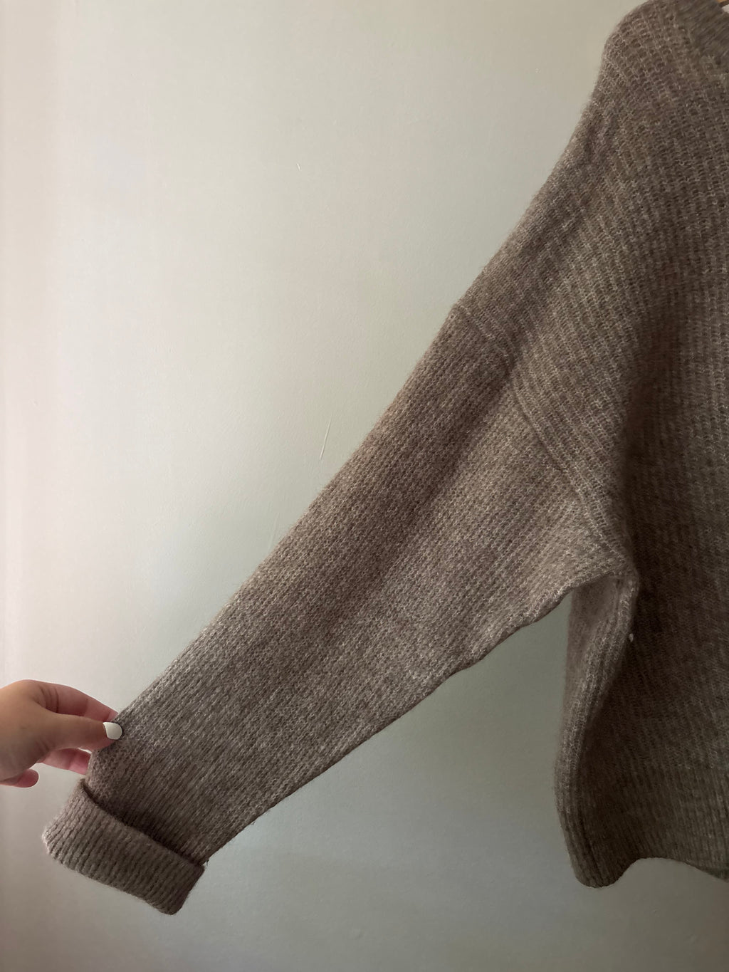 Marled Brown Boxy Wool Babaton Sweater