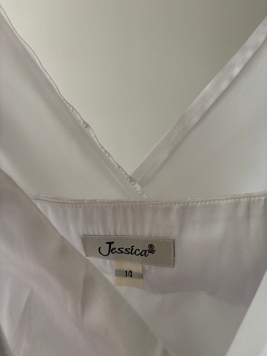 1990s White Satin Deep V Top with Interior Camisole