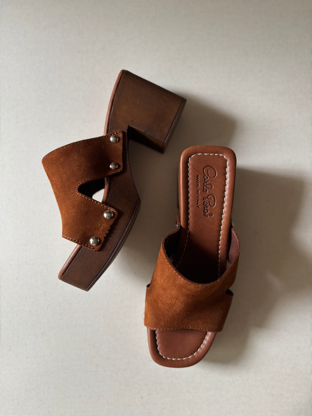 Y2K Italian Leather Block Heel Sandals with Studs