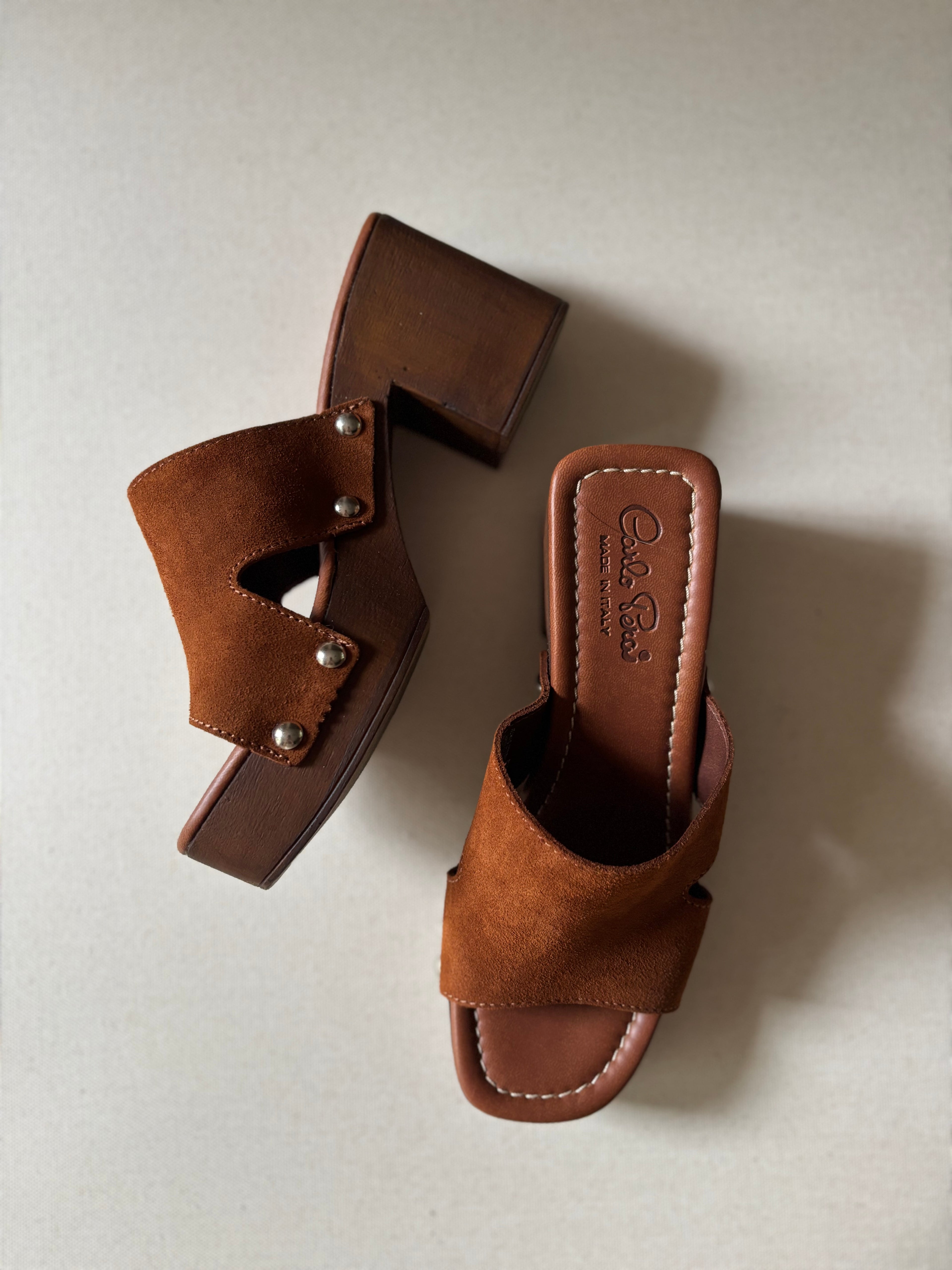 Y2K Italian Leather Block Heel Sandals with Studs