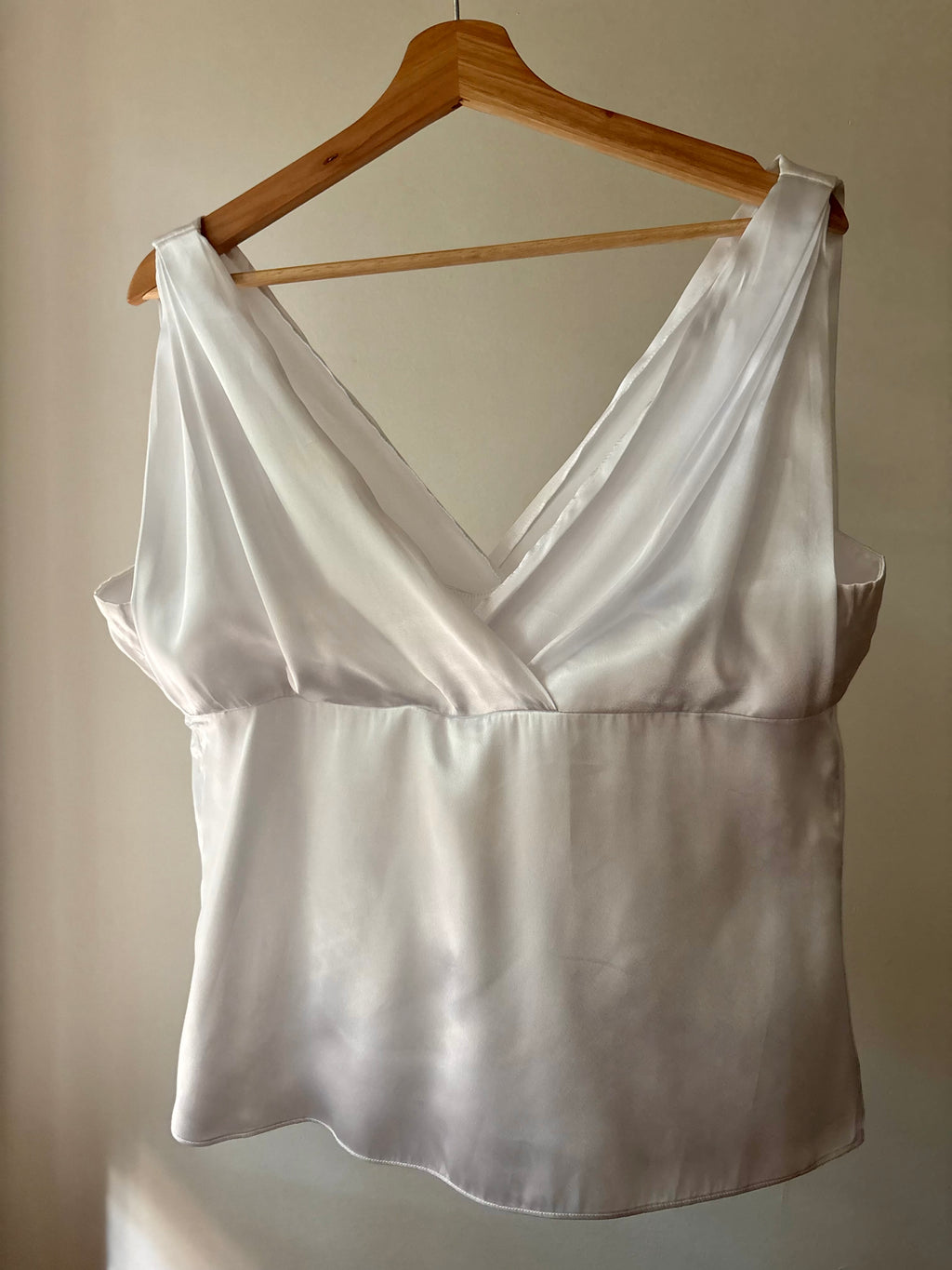 1990s White Satin Deep V Top with Interior Camisole