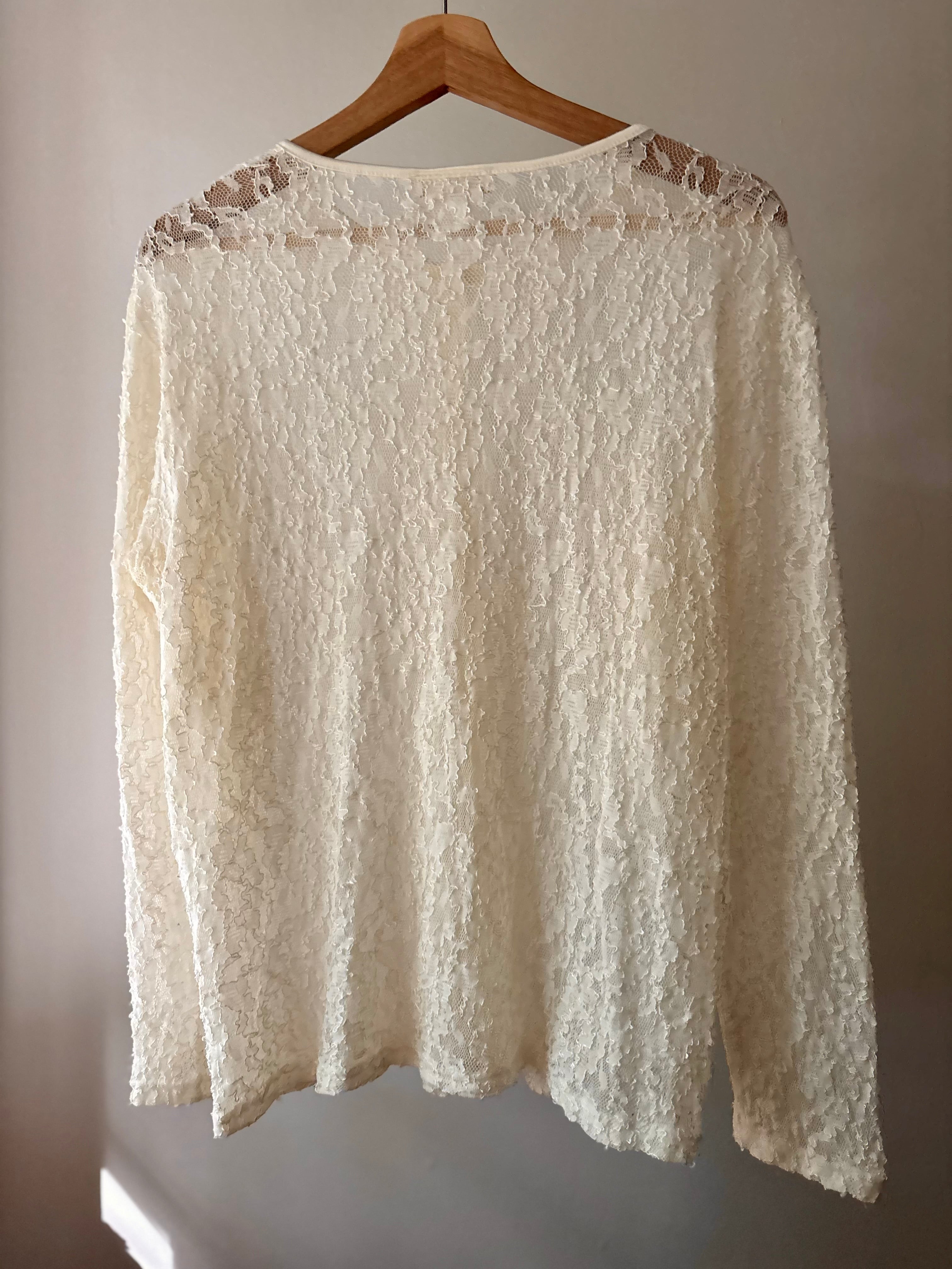 1990s Cream Lace Cardigan | Vintage Sheer Long Sleeve