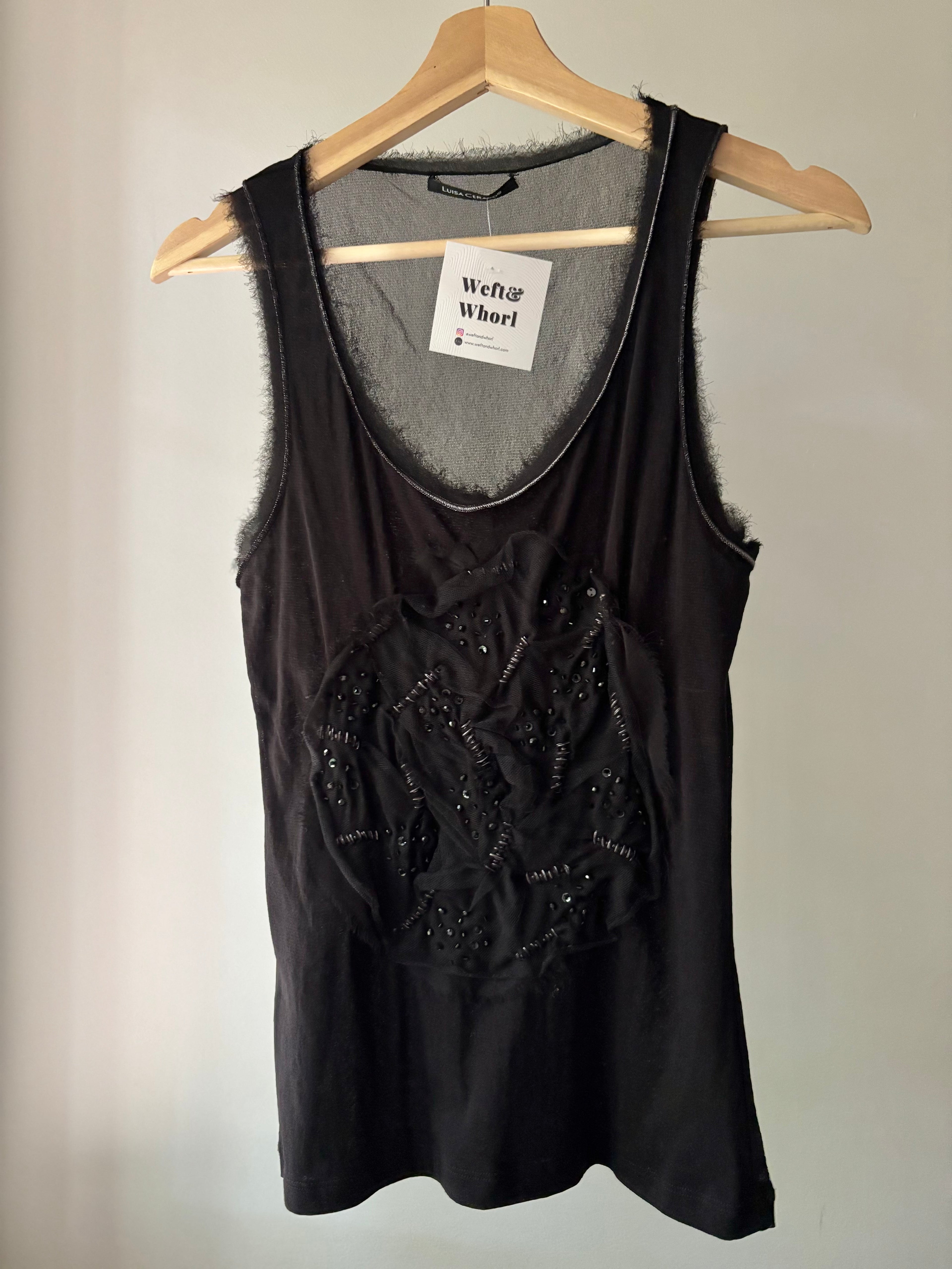 Y2K Black Mesh Tank with Big Flower