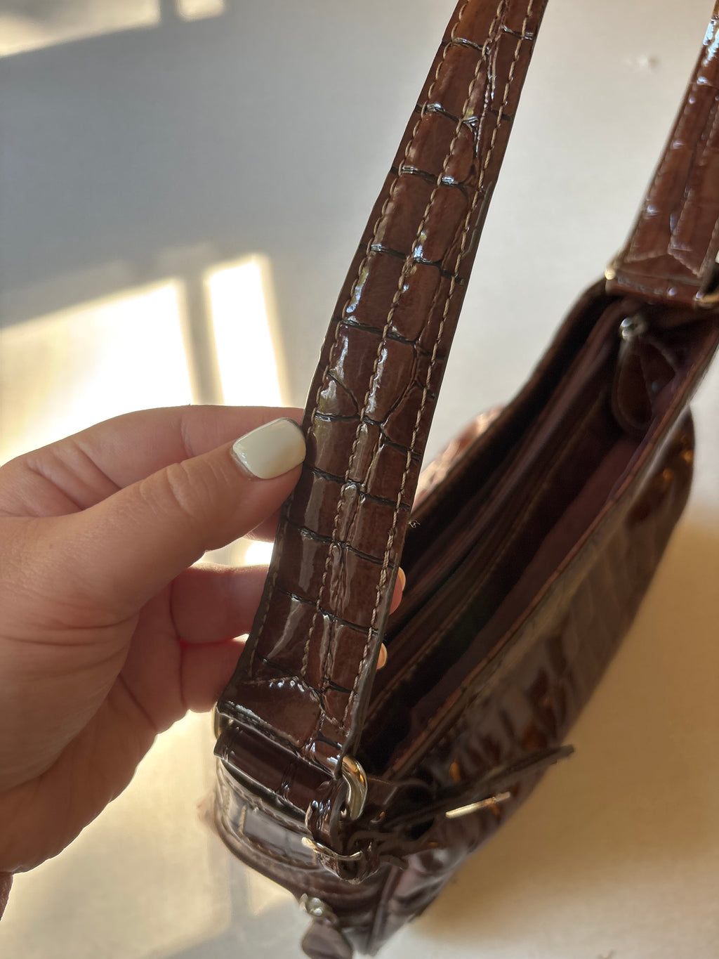 Y2K Brown Faux Aligator Shoulder Bag with Card Holder