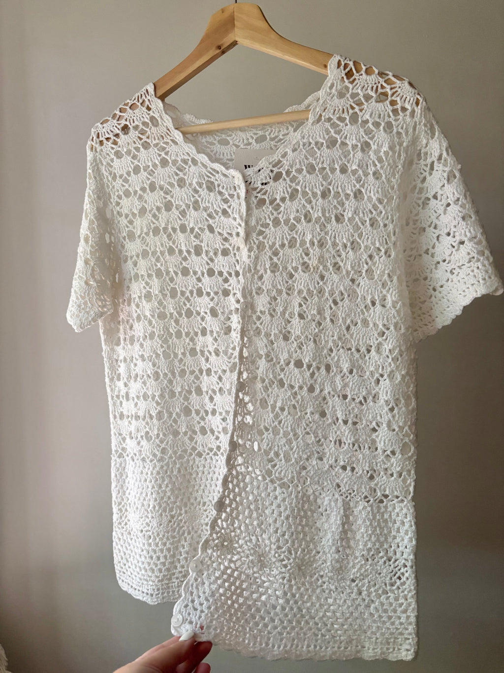 Vintage White Cotton Crochet Cardigan