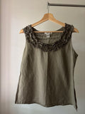 Y2K Linen Top with Ruffled Neckline