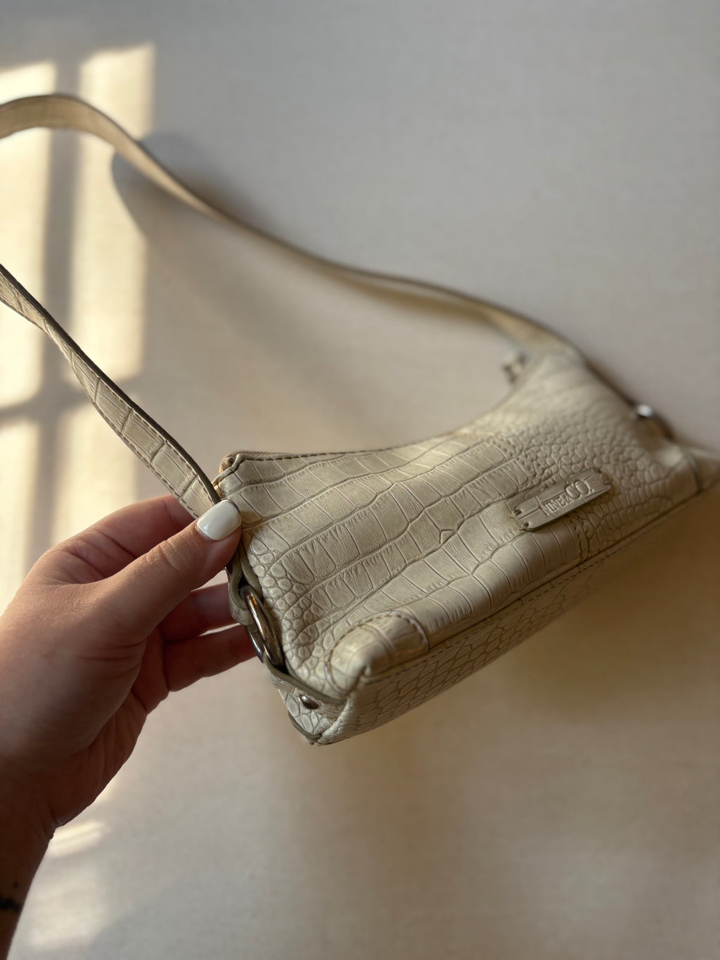 Y2K Cream Faux Aligator Mini Shoulder Bag