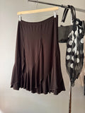 1990s Jersey Asymmetrical Brown Midi Skirt | Size 30-36”
