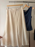 Vintage Cream Linen Maxi Skirt | Size 30-33”