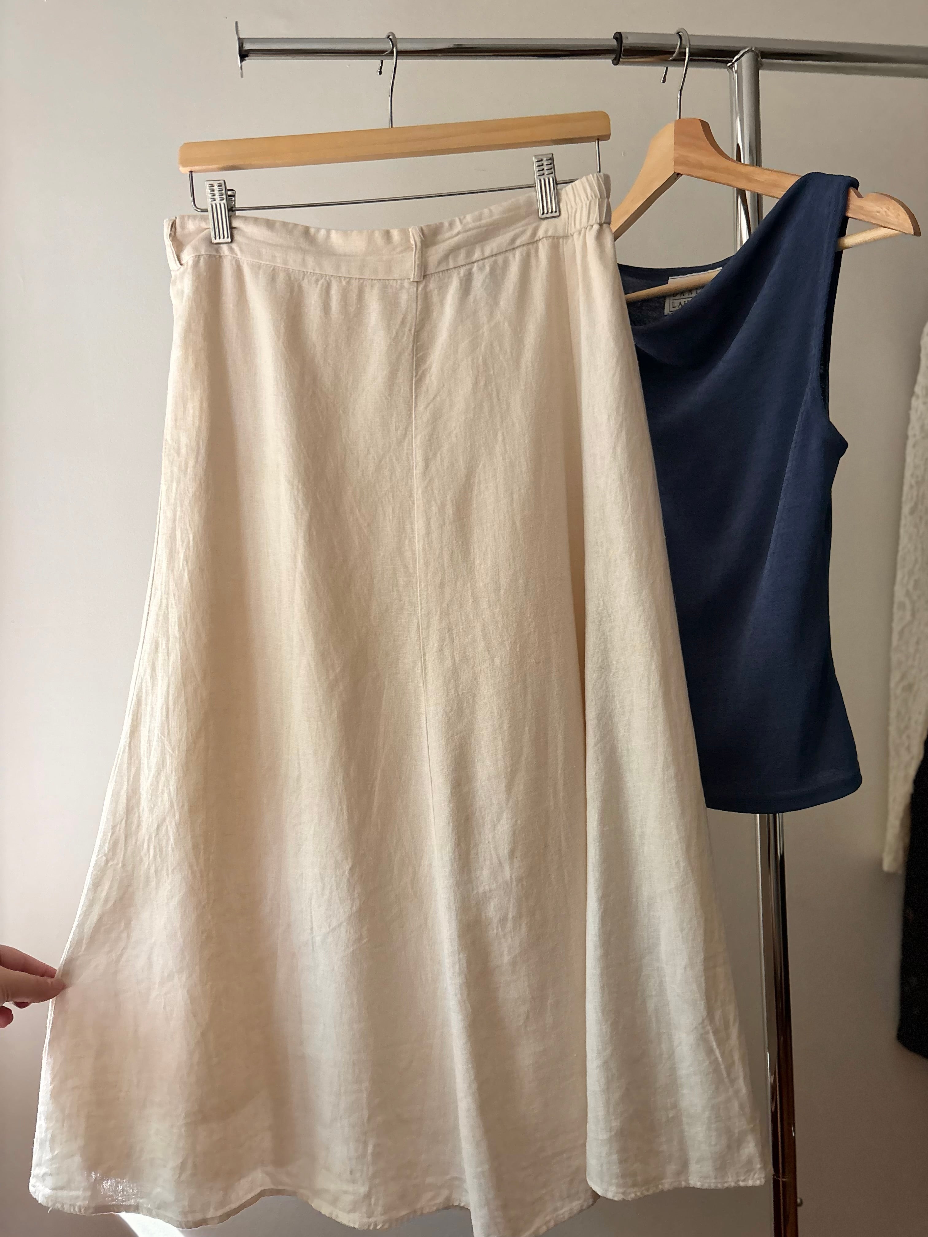 Vintage Cream Linen Maxi Skirt | Size 30-33”