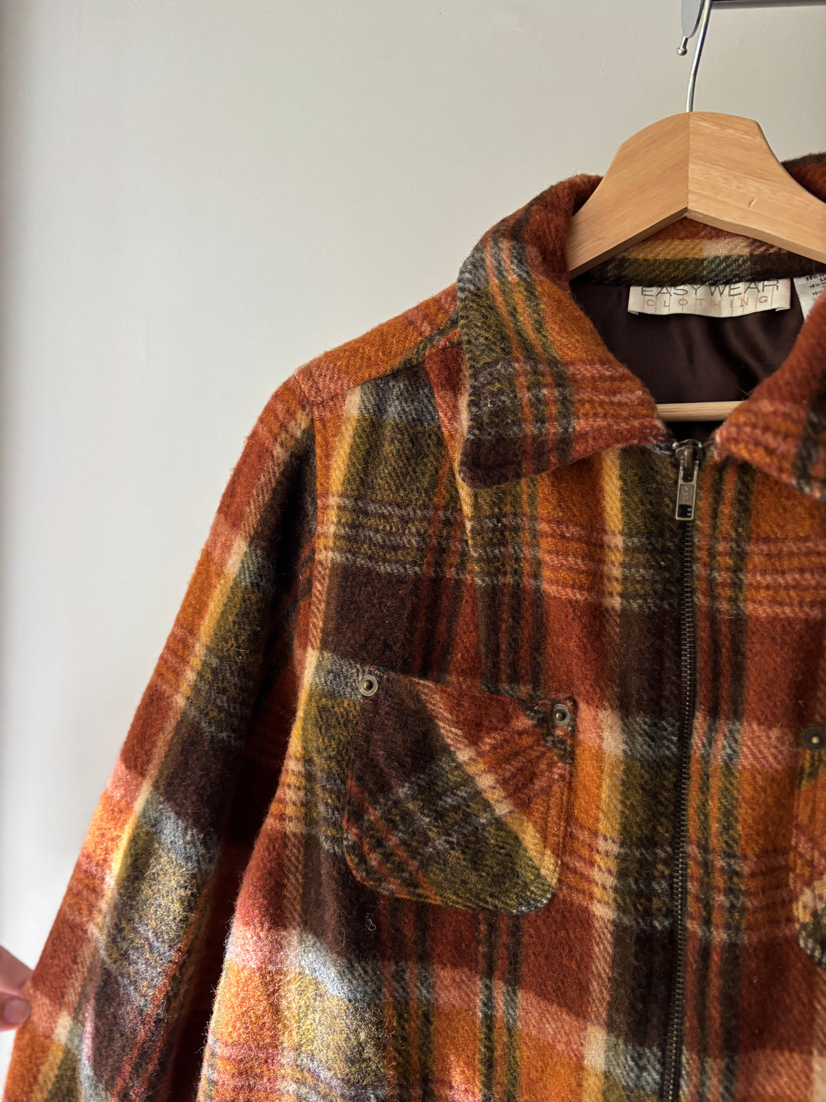 1990s Autumnal Wool Plaid Zip-Up Flannel Jacket