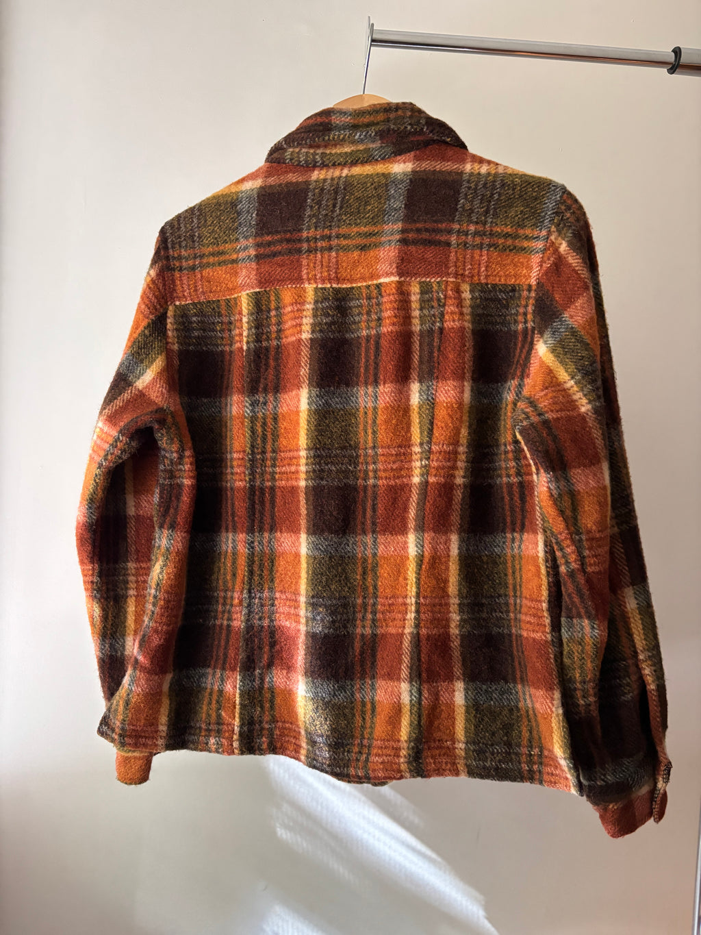 1990s Autumnal Wool Plaid Zip-Up Flannel Jacket