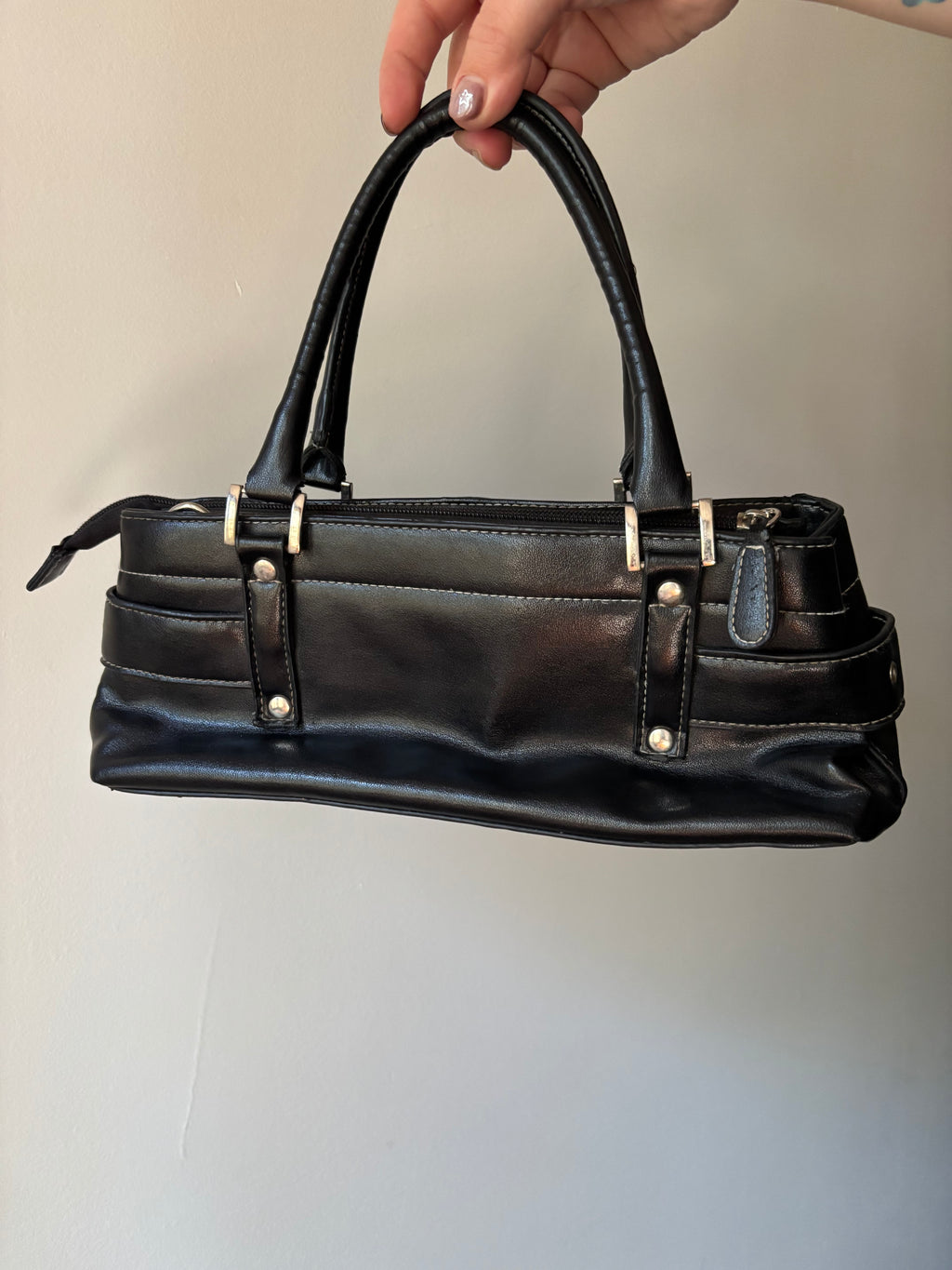 1990s Small Black Minimal Baguette Bag