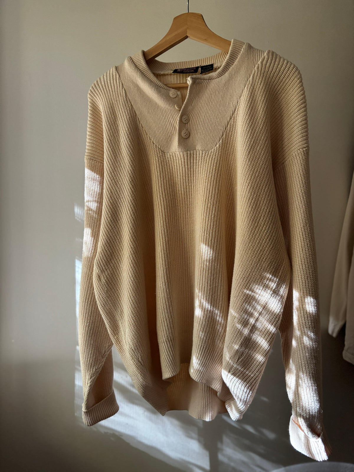 1990s Cream Cotton Henley Sweater