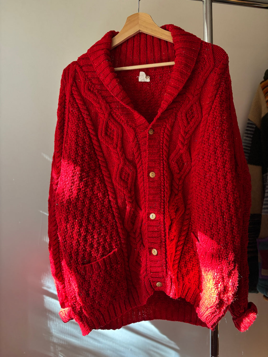 1990s Chunky Multi-Coloured Speckled Cableknit Cardigan