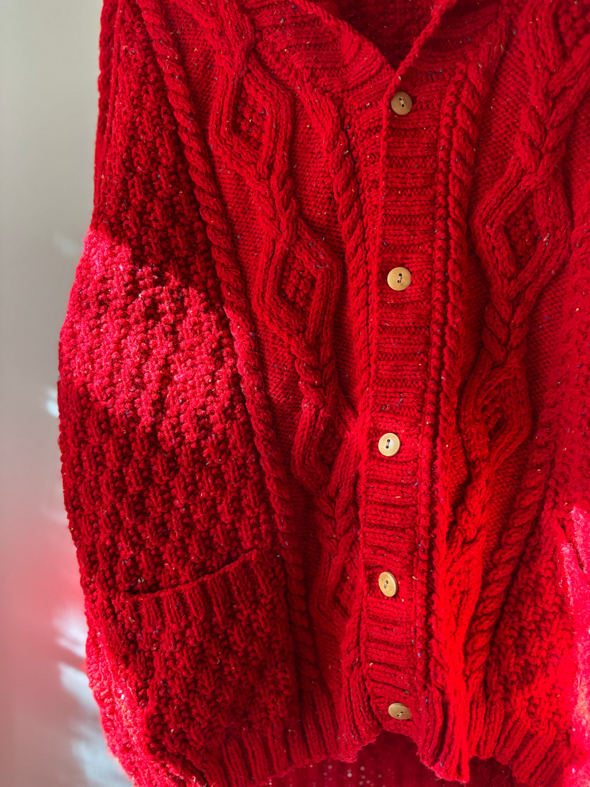 1990s Chunky Multi-Coloured Speckled Cableknit Cardigan