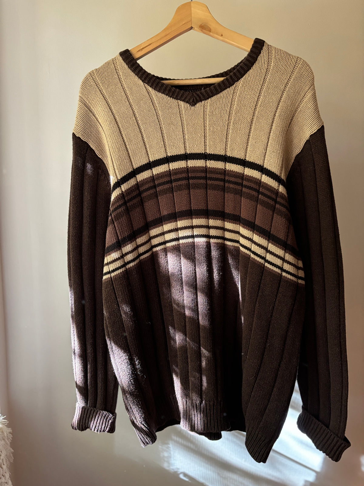 1990s Brown Striped Cotton Sweater