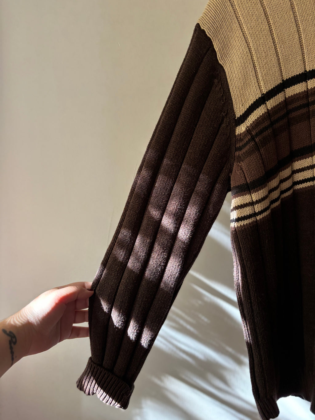 1990s Brown Striped Cotton Sweater