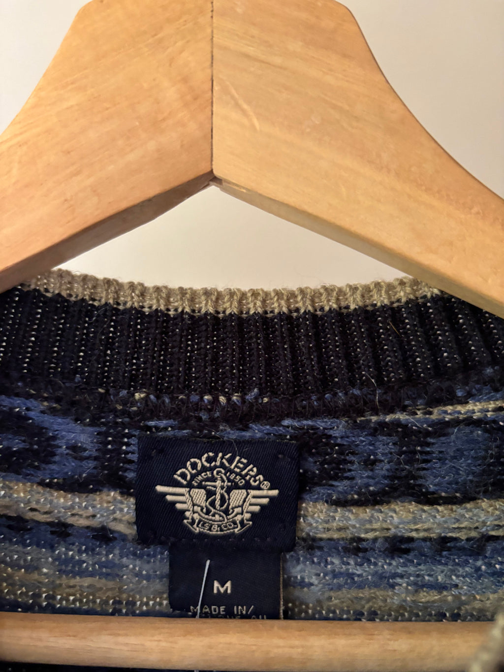 1990s Blue Patterned Wool Blend Sweater