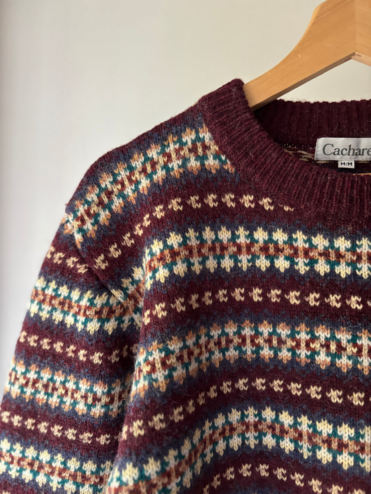 1990s Shetland Wool Burgundy & Multicoloured Sweater