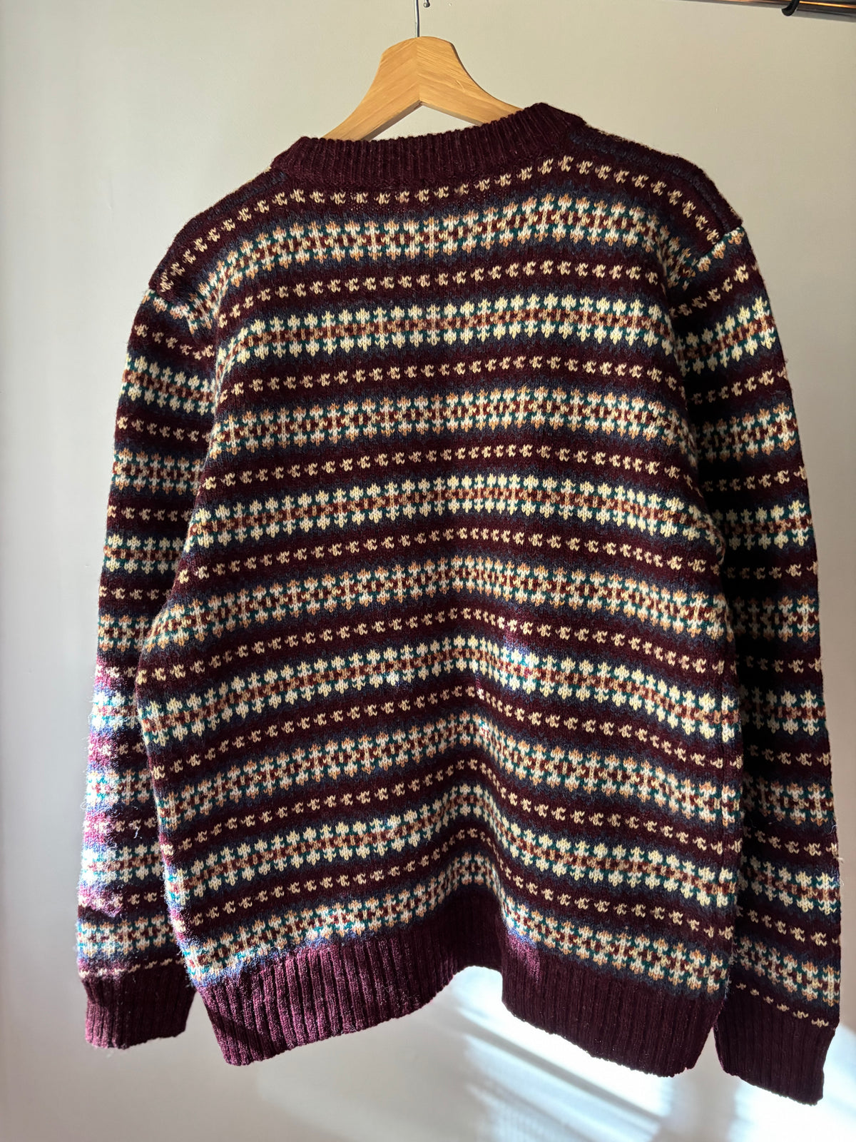 1990s Shetland Wool Burgundy & Multicoloured Sweater
