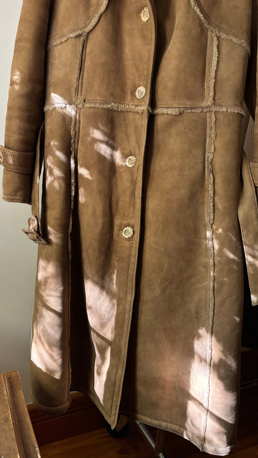 1970s Suede Coat with Faux Fur Trim and Lining