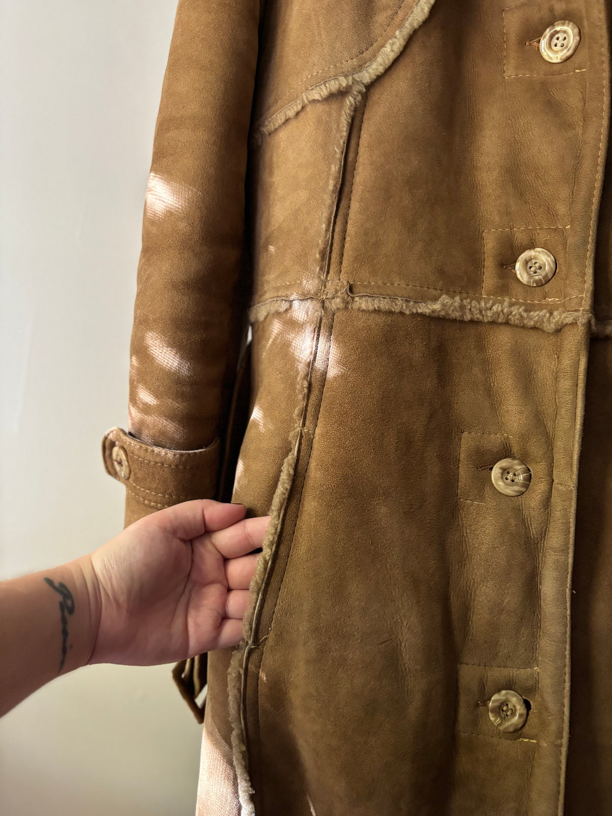 1970s Suede Coat with Faux Fur Trim and Lining