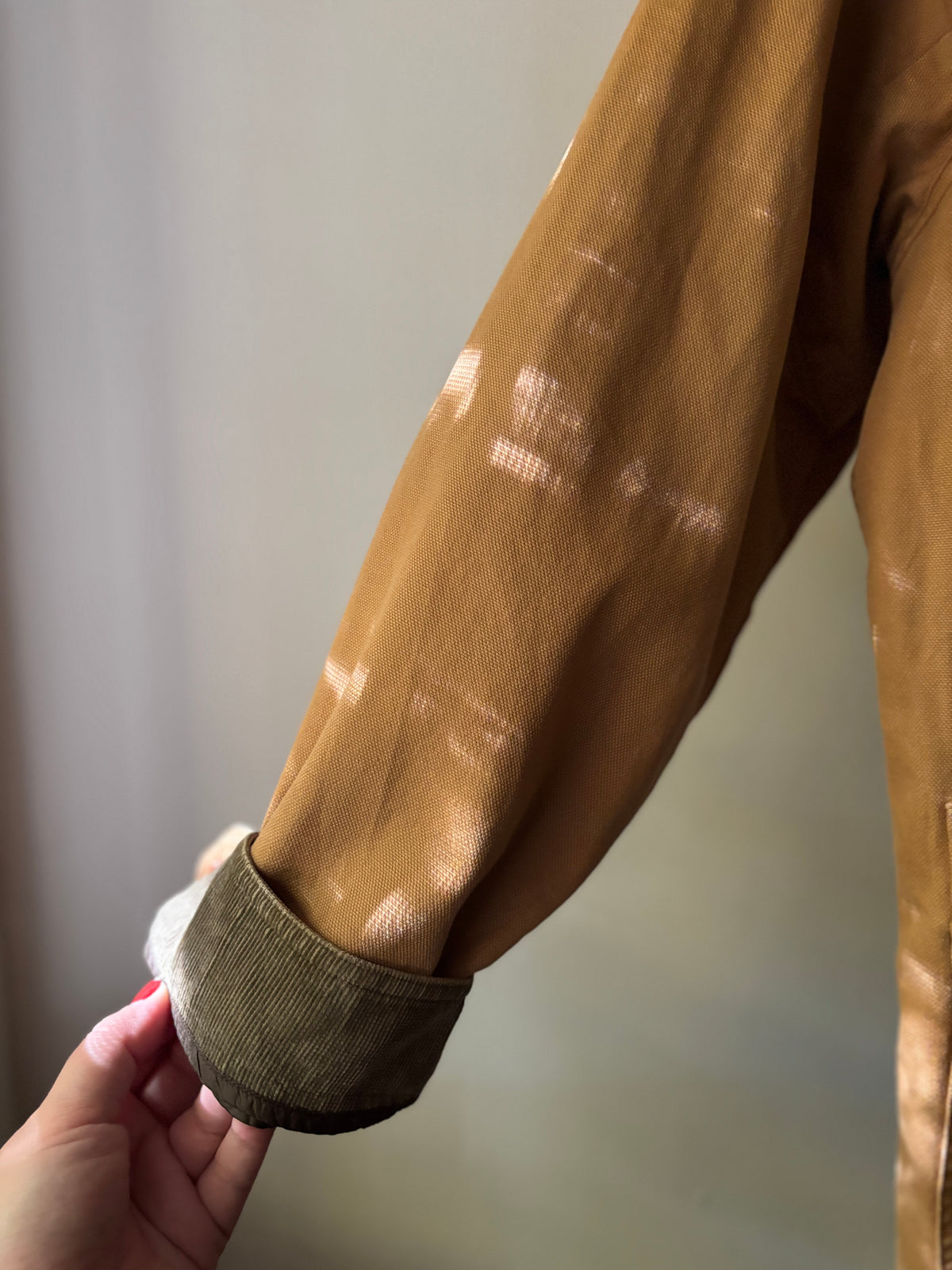1990s Warm Plaid-Lined L.L. Bean Chore Coat with Green Corduroy Trim