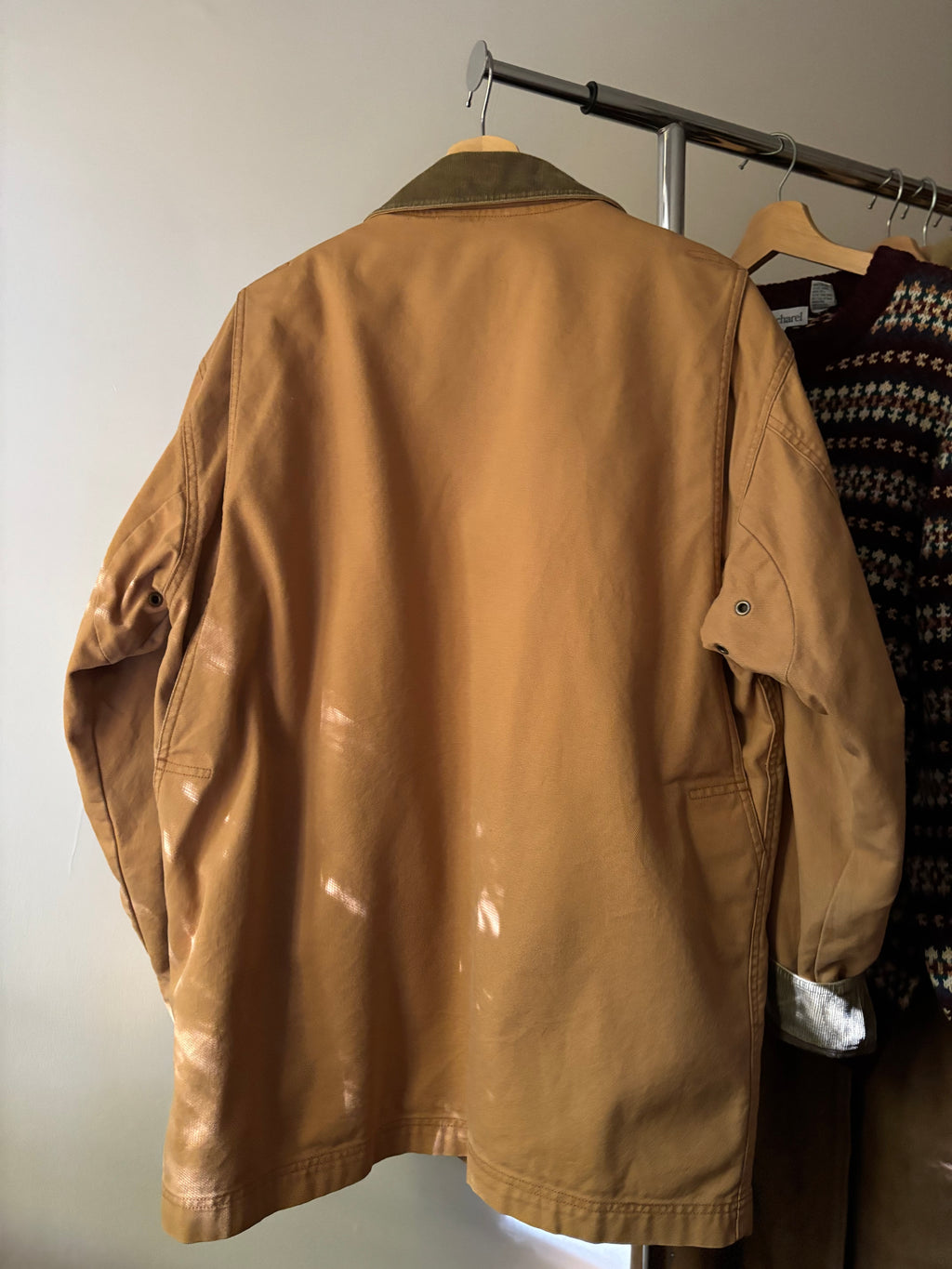 1990s Warm Plaid-Lined L.L. Bean Chore Coat with Green Corduroy Trim