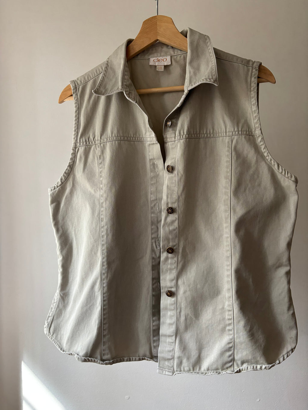 1990s Beige Cotton Sleeveless Blouse | Vintage Denim Top