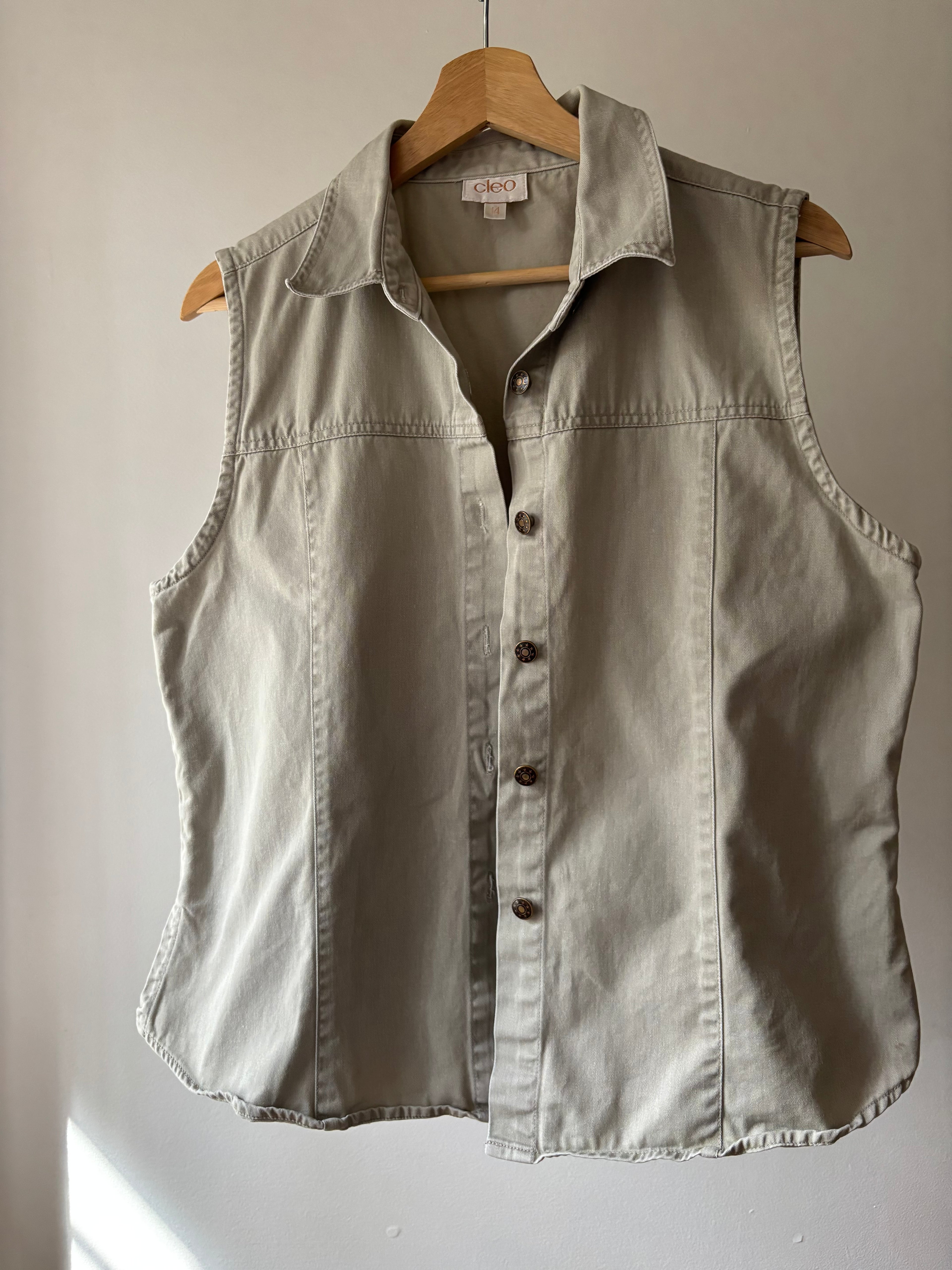 1990s Beige Cotton Sleeveless Blouse | Vintage Denim Top