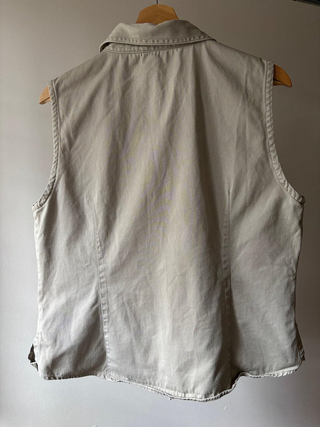1990s Beige Cotton Sleeveless Blouse | Vintage Denim Top