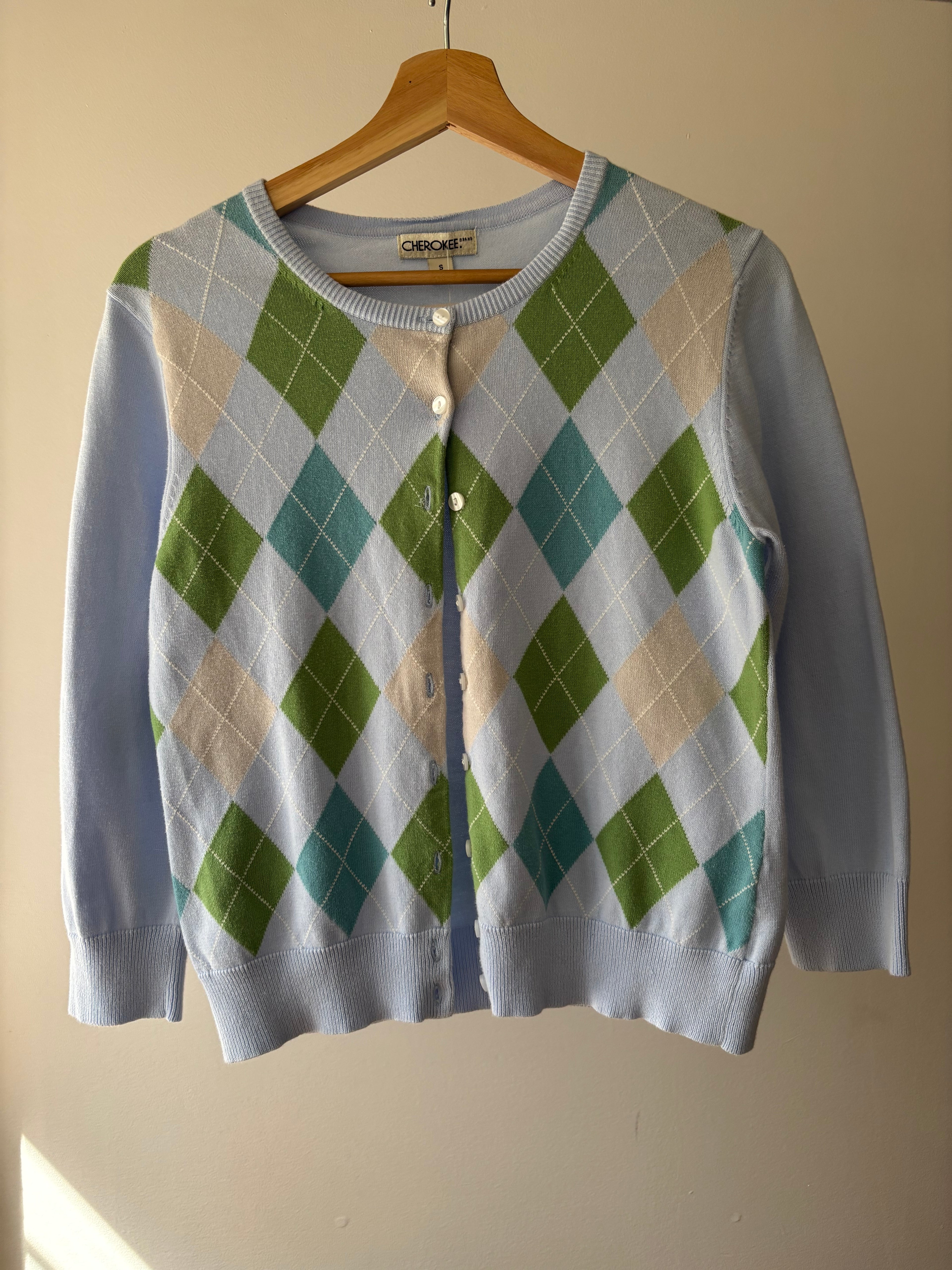 Y2K Soft Cotton Light Blue & Green Cardigan