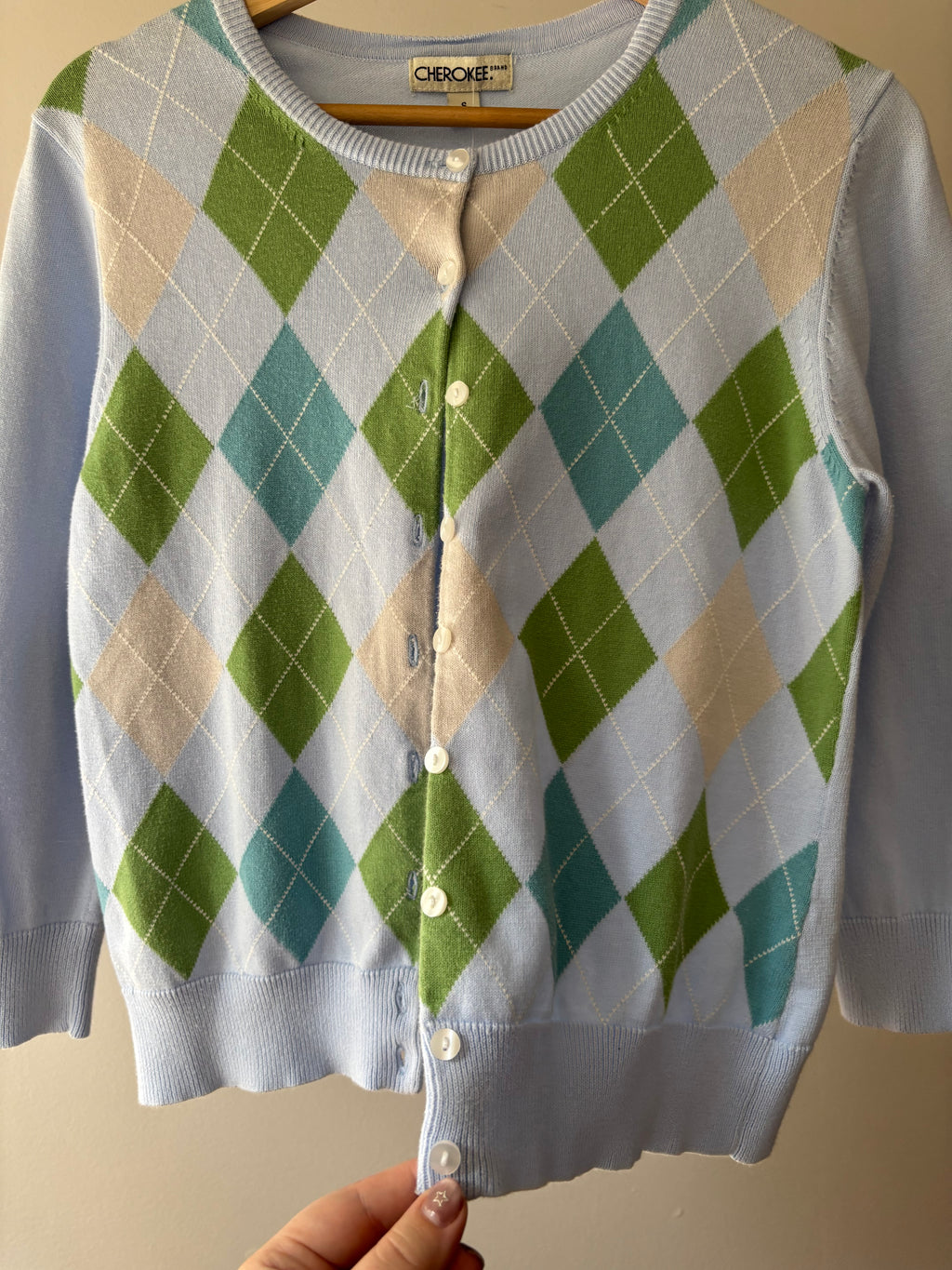 Y2K Soft Cotton Light Blue & Green Cardigan