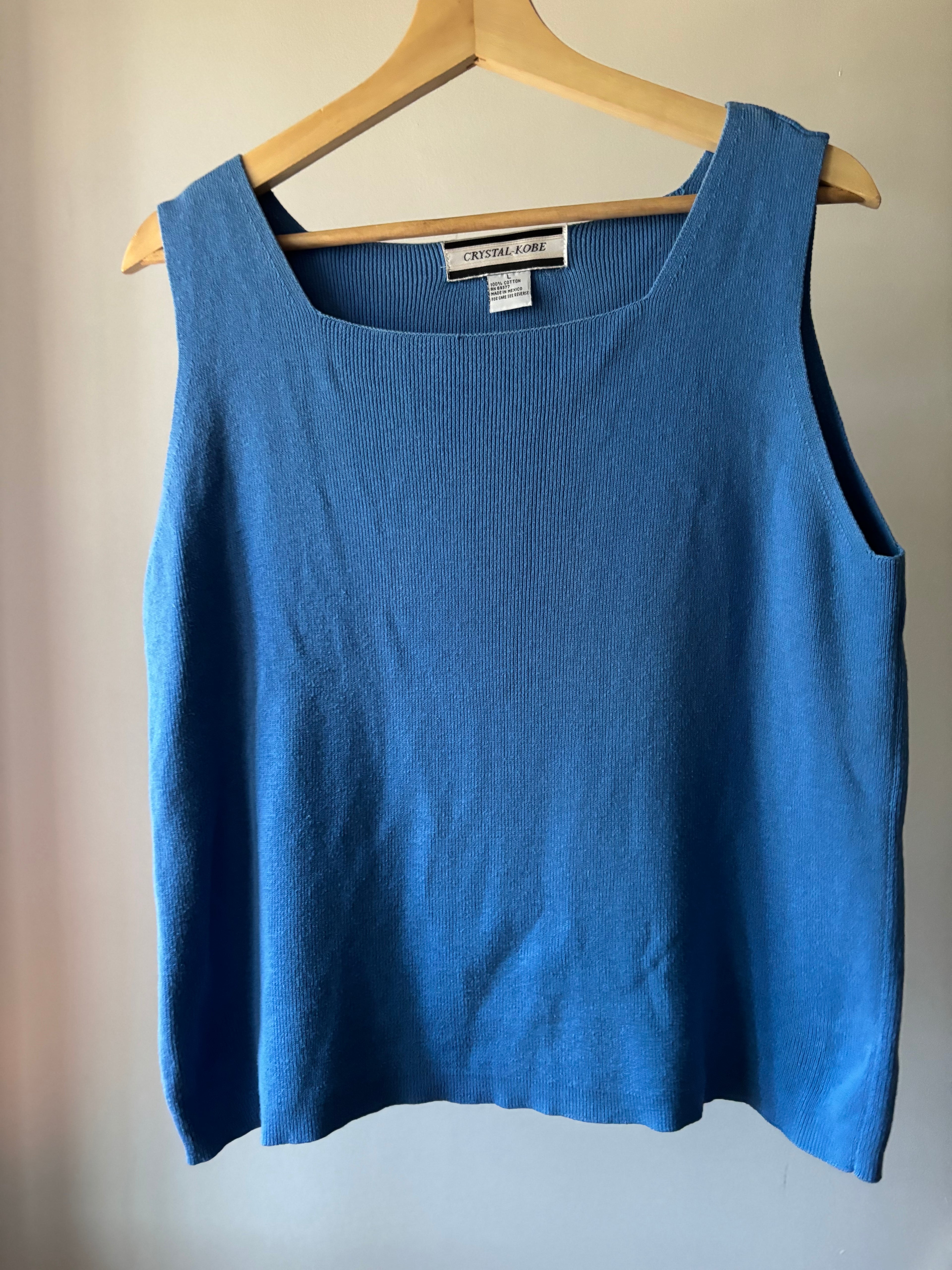 1990s Cobalt Blue Square Neck Cotton Top