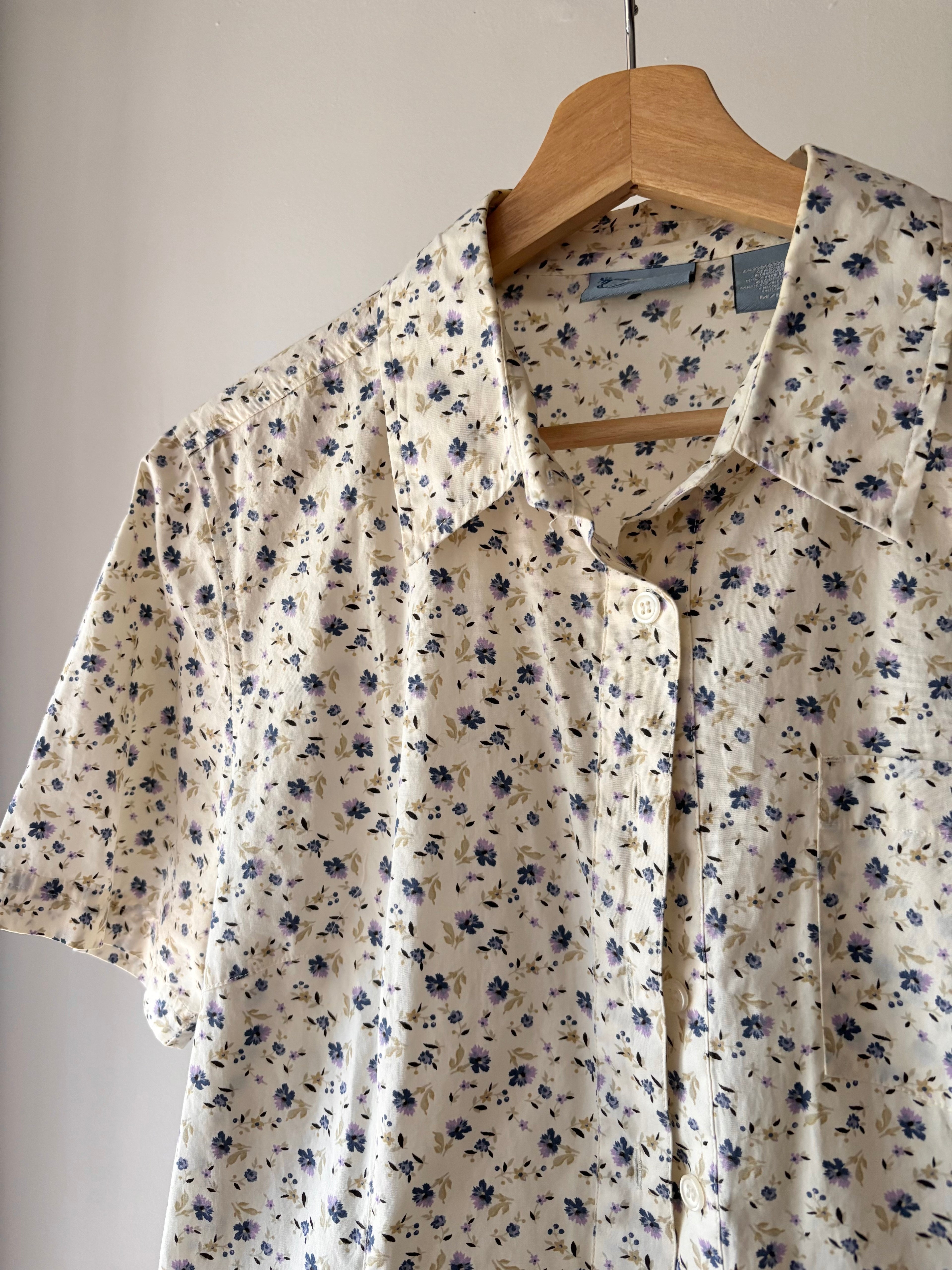 1990s Floral Short Sleeve Cotton Blouse