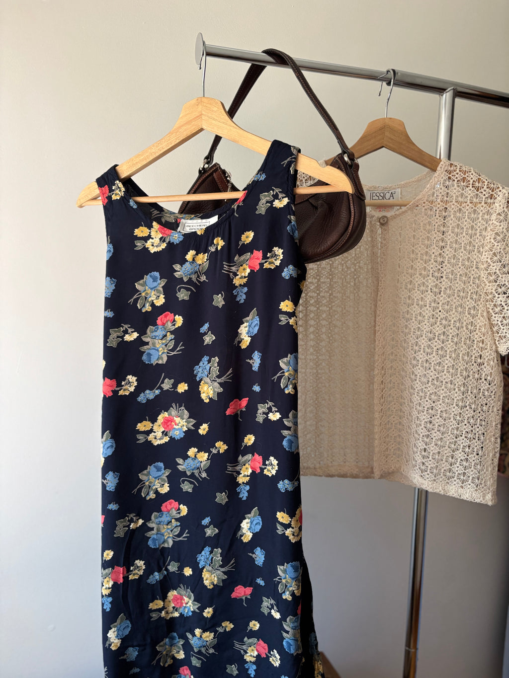 1990s Tie-Back Floral Maxi Dress | Vintage High Neck Dress | Sz Small