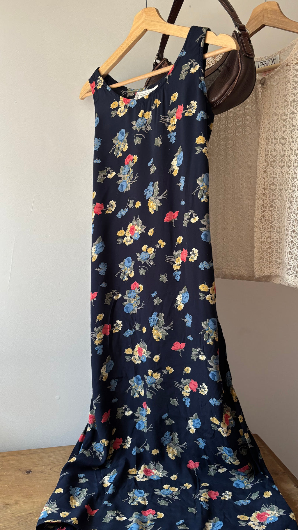 1990s Tie-Back Floral Maxi Dress | Vintage High Neck Dress | Sz Small