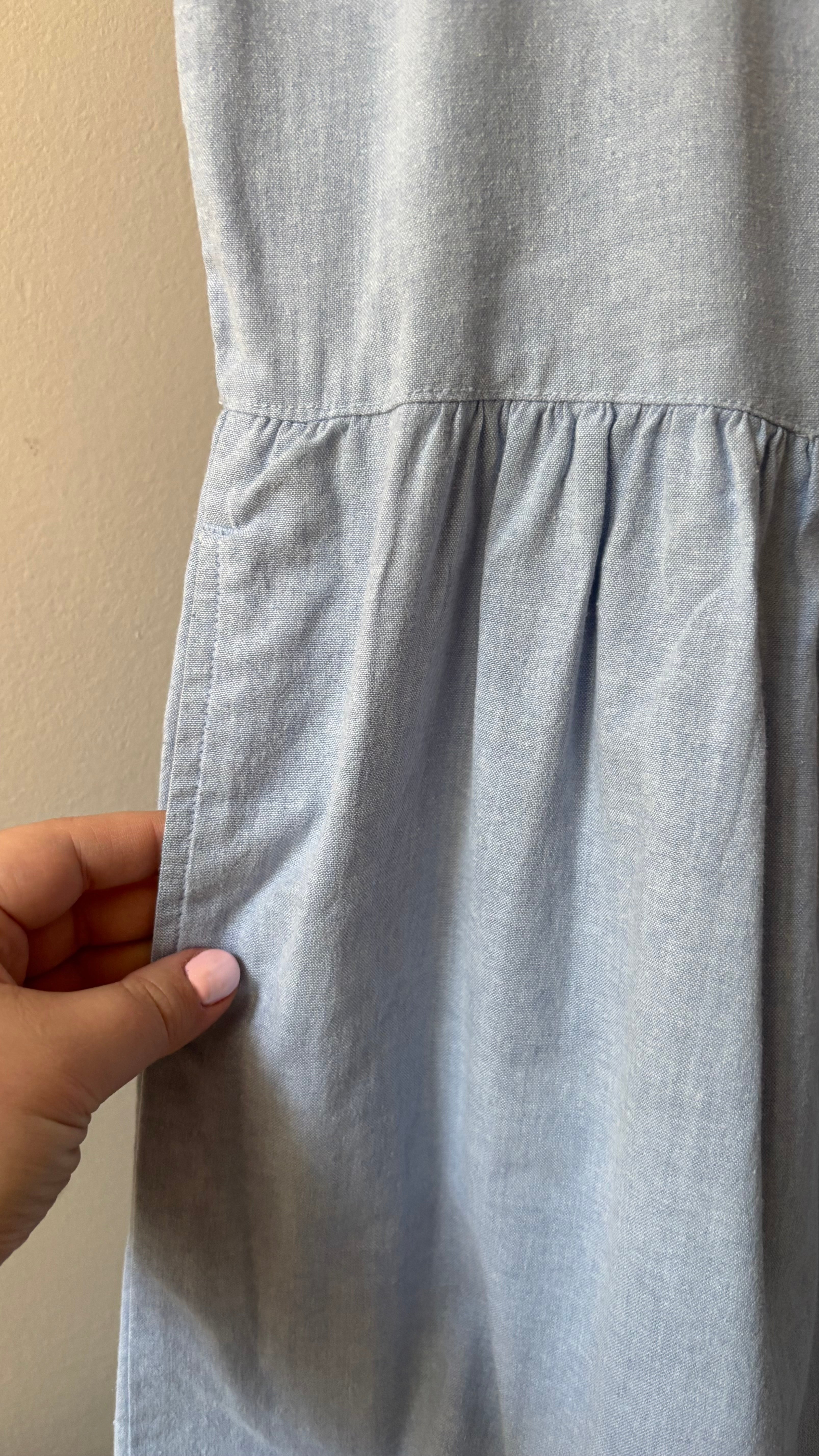 1990s Drop Waist Blue Cotton Maxi Dress with Pockets | Sz S/M