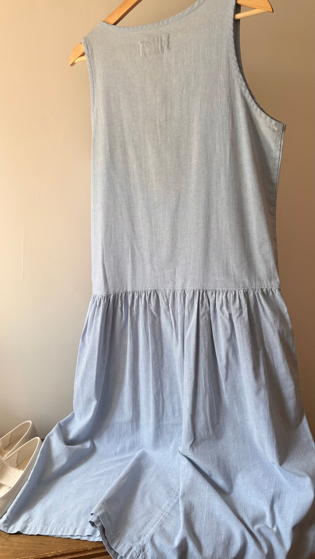 1990s Drop Waist Blue Cotton Maxi Dress with Pockets | Sz S/M