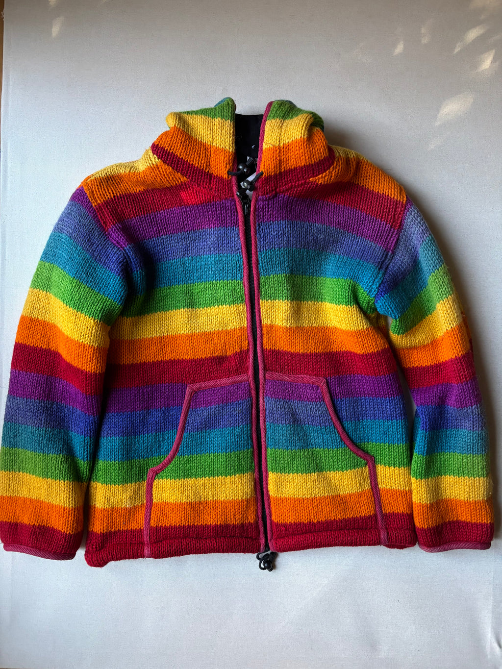 1990s Wool Rainbow Sweater | Vintage Hooded Fleece-Lined Jacket