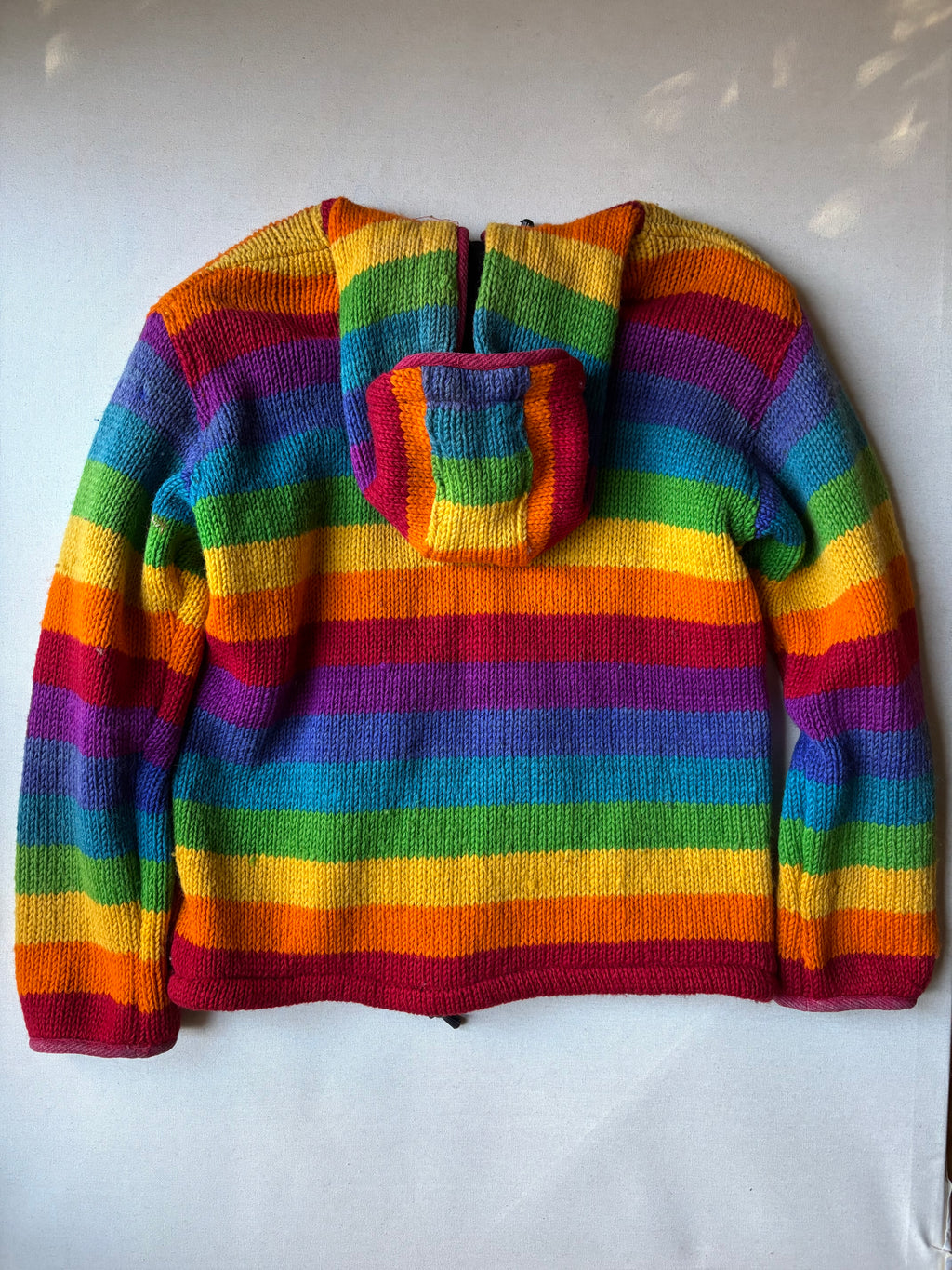 1990s Wool Rainbow Sweater | Vintage Hooded Fleece-Lined Jacket