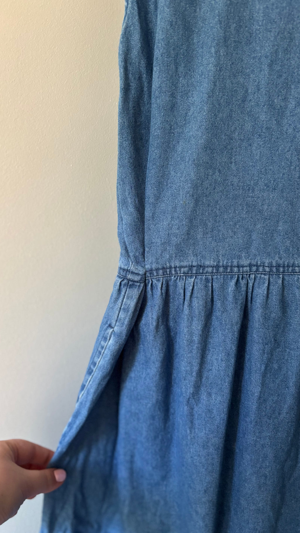 1990s Embroidered Cottage Denim Maxi Dress with Pockets | Sz Medium