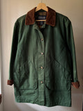 1990s Plaid-Lined Green Chore Coat with Corduroy Trim