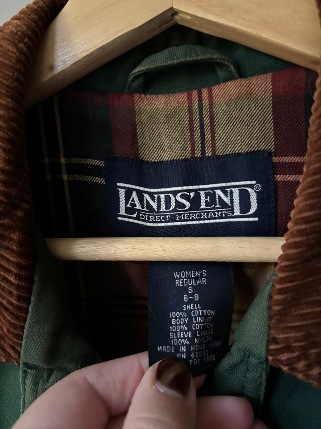 1990s Plaid-Lined Green Chore Coat with Corduroy Trim