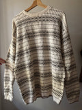 1990s Cream & Brown Cotton Patterned Sweater