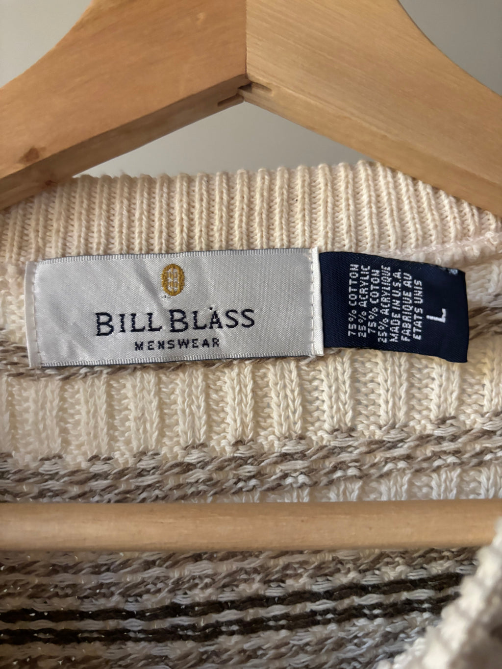 1990s Cream & Brown Cotton Patterned Sweater