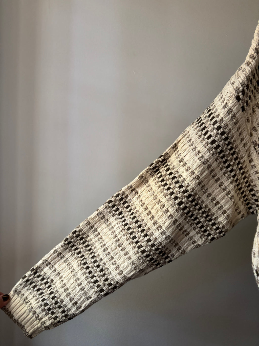 1990s Cream & Brown Cotton Patterned Sweater
