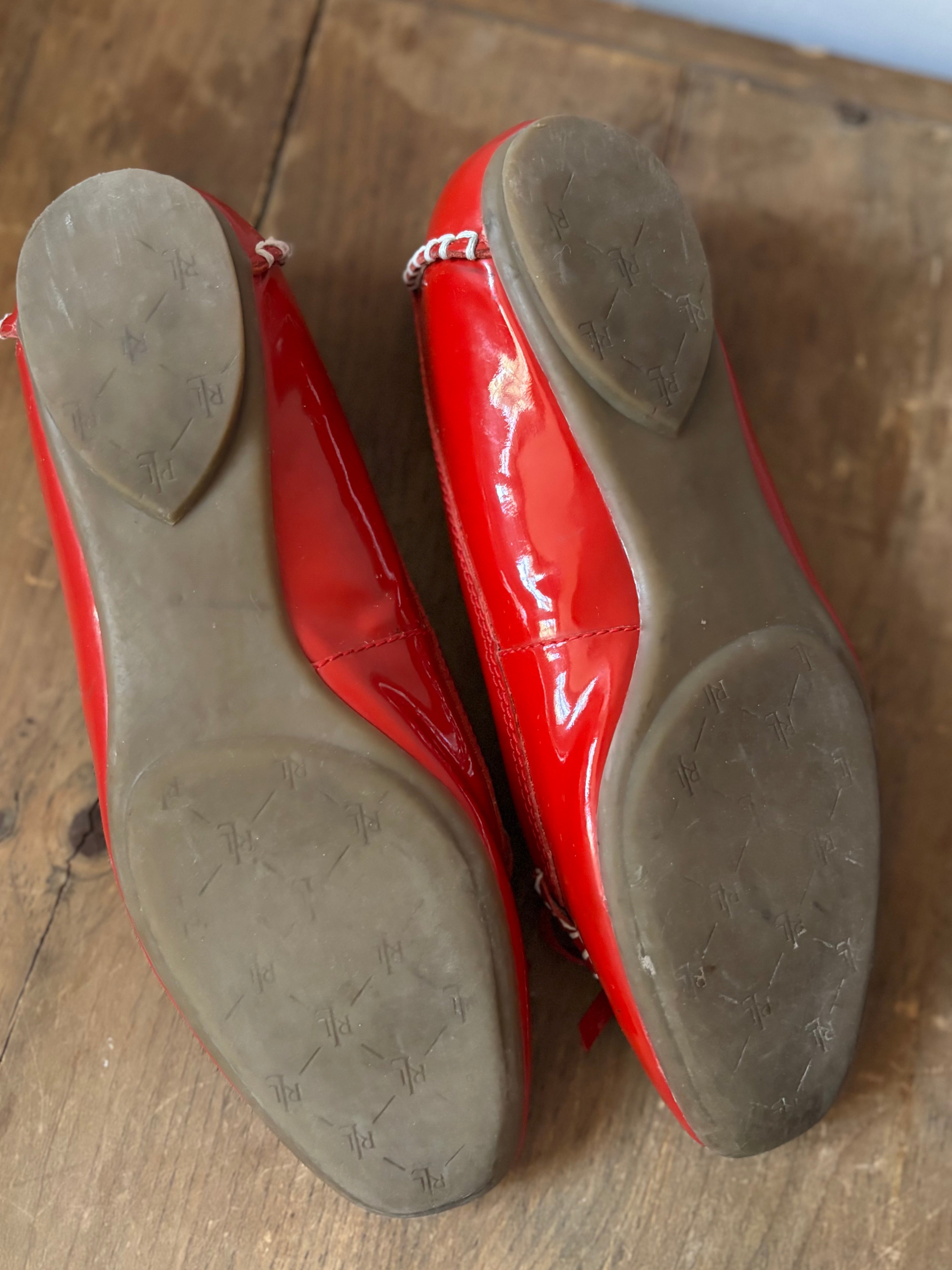 Y2K Red Patent Leather Ballet Flats with Bow | Size 7.5