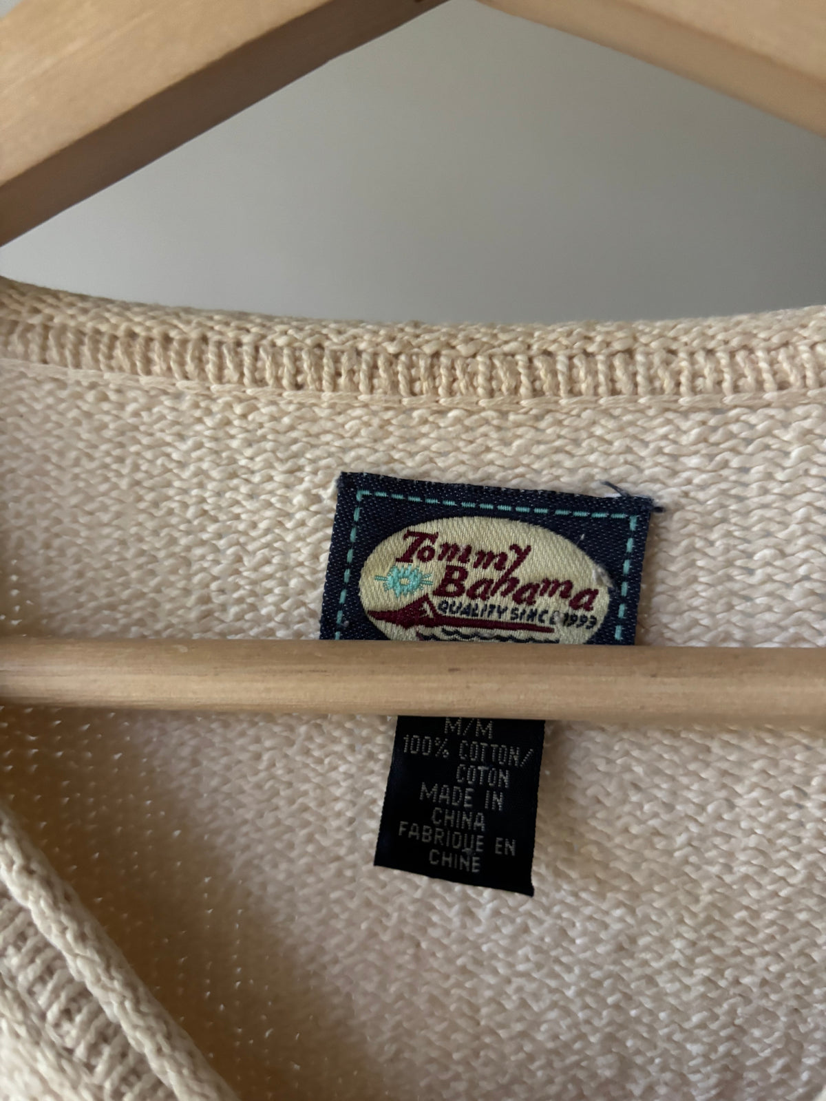 1990s Oversized Cream Soft Cotton V-Neck Sweater